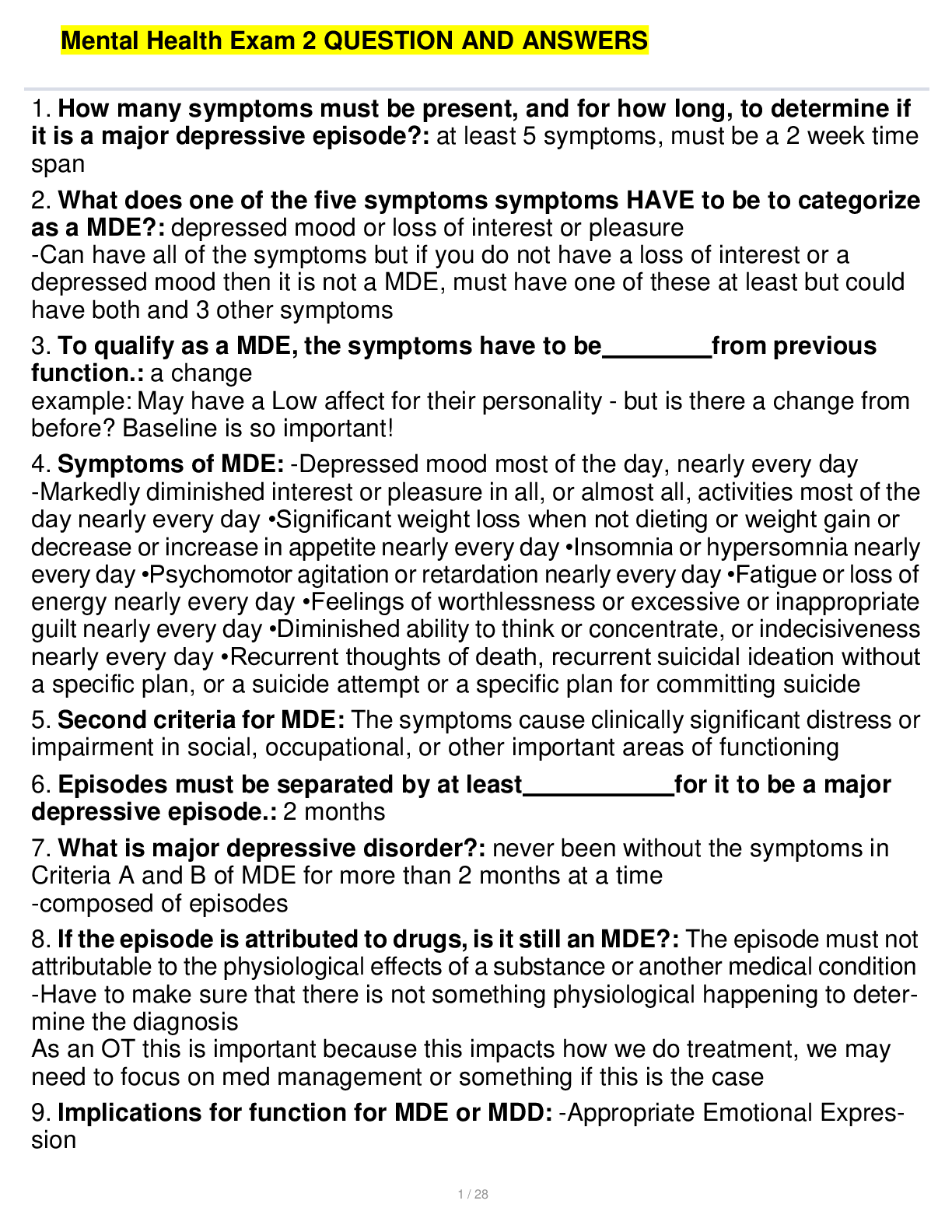 Preview image for Mental Health Exam 2 QUESTION AND ANSWERS